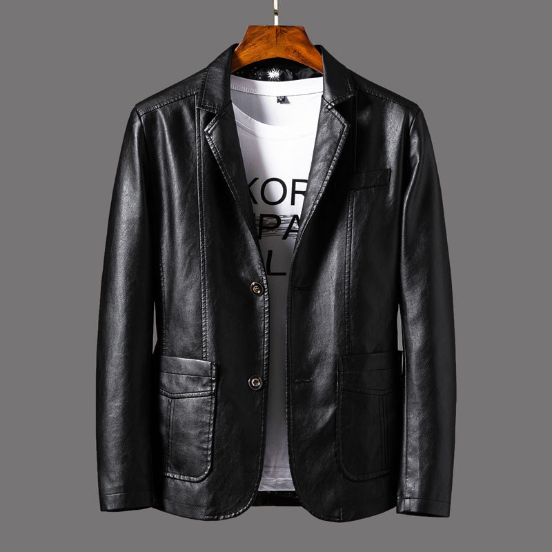 Men's Leather Jacket Classic Lapel Style
