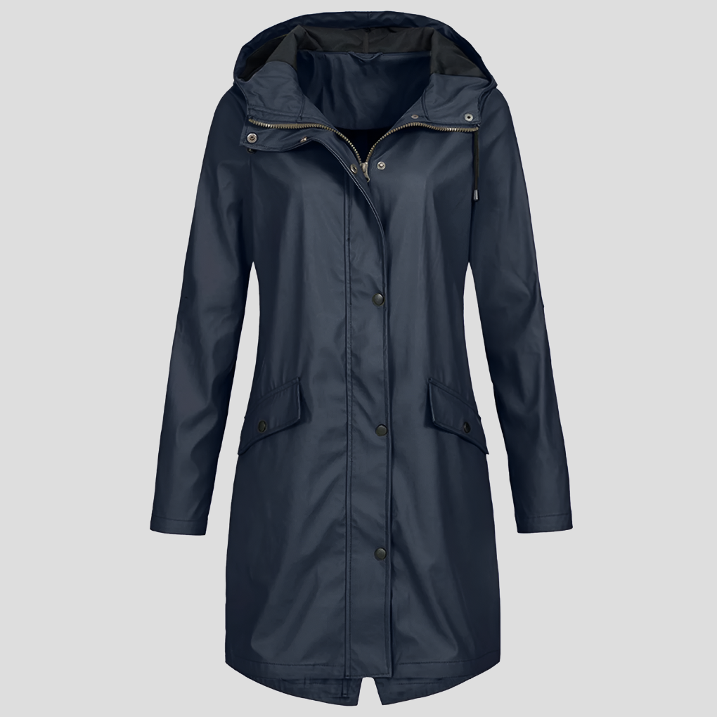 Long Raincoat Women Hood Pockets