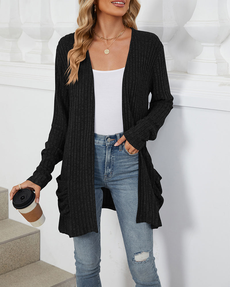 Stylish Solid Cardigan Long-Sleeved with Pocket