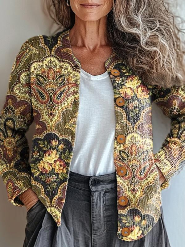 Stilvolle Vintage Jacke Gemustert Unikatisch - IdealeKleiden