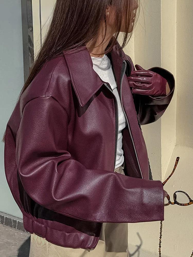 Stilvolle Lederjacke Bordeaux Rot - IdealeKleiden