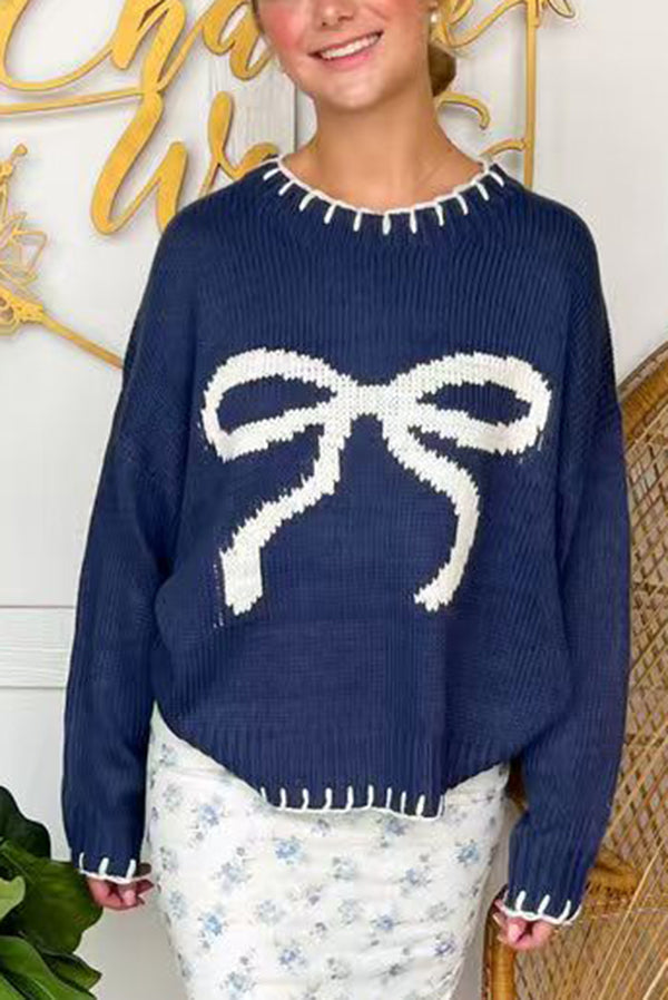 Christmas Sweater Long Sleeve Contrast Color Knitted