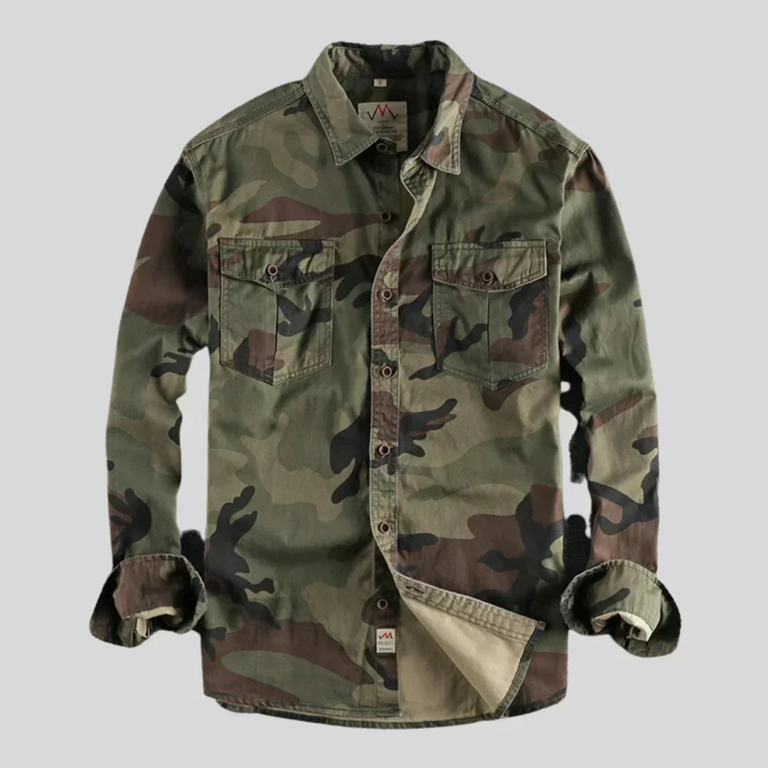 Men's Camo Long Sleeve Overshirt with Buttons