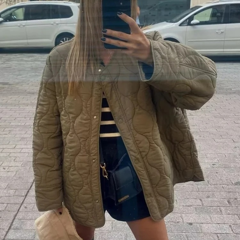 Herbst Winter Jacke Rundhals Bequem Gepolstert - IdealeKleiden