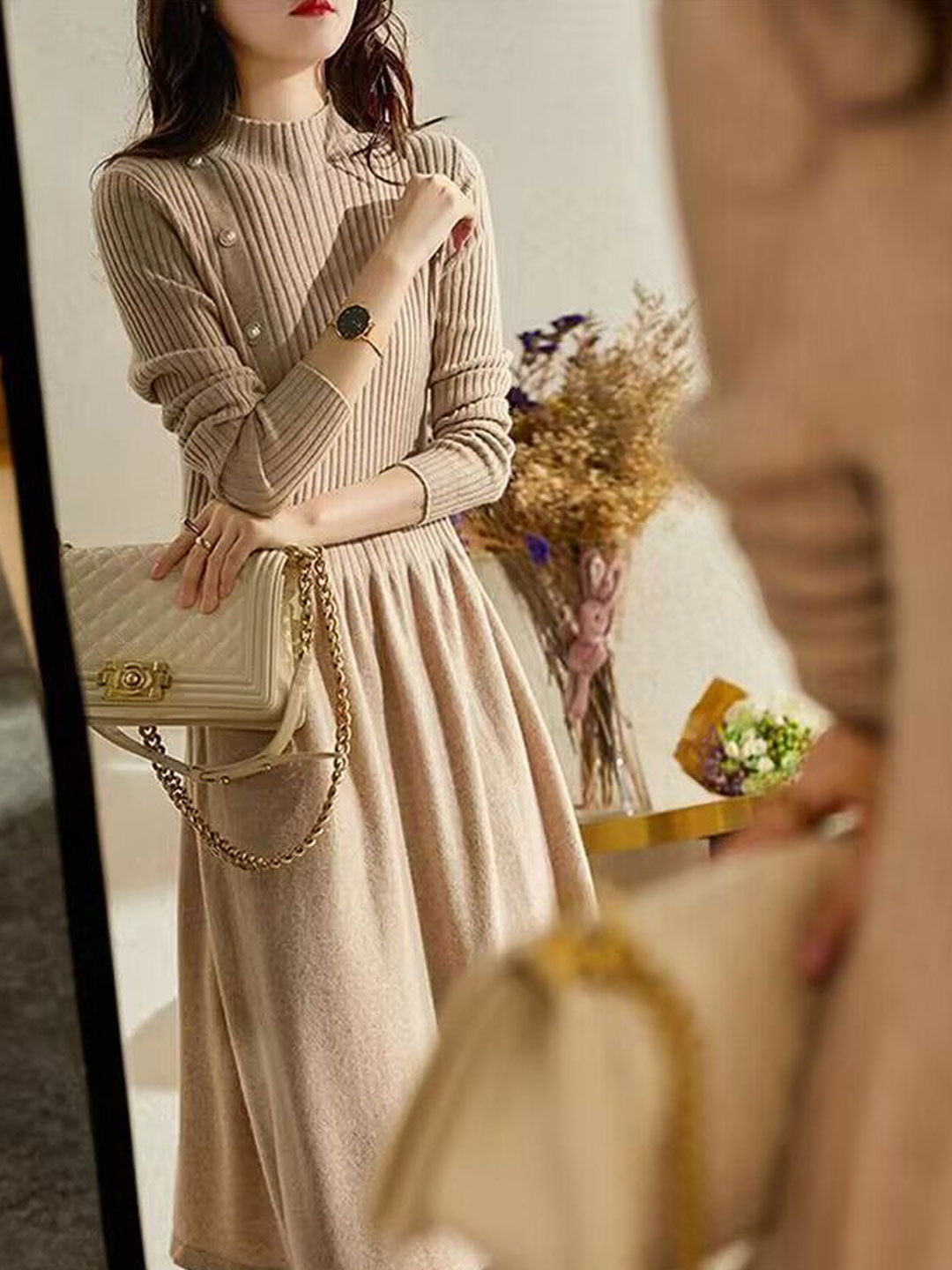 Elegant Turtleneck Knit Dress for Women