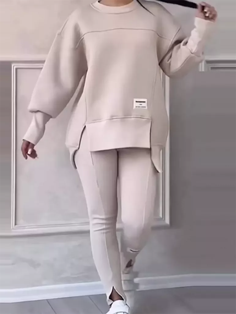 Elegant Winter Set: Patchwork Sweater and Leggings