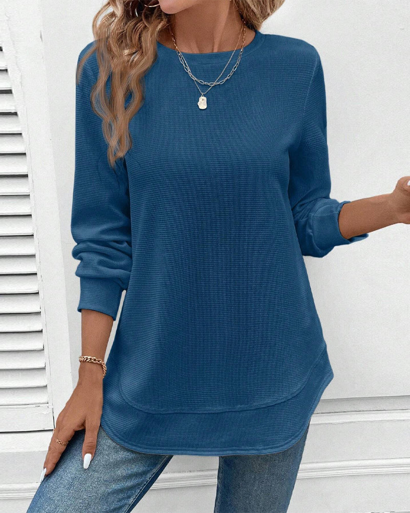 Elegant Women's Blouse Round Neck Long Sleeve Black
