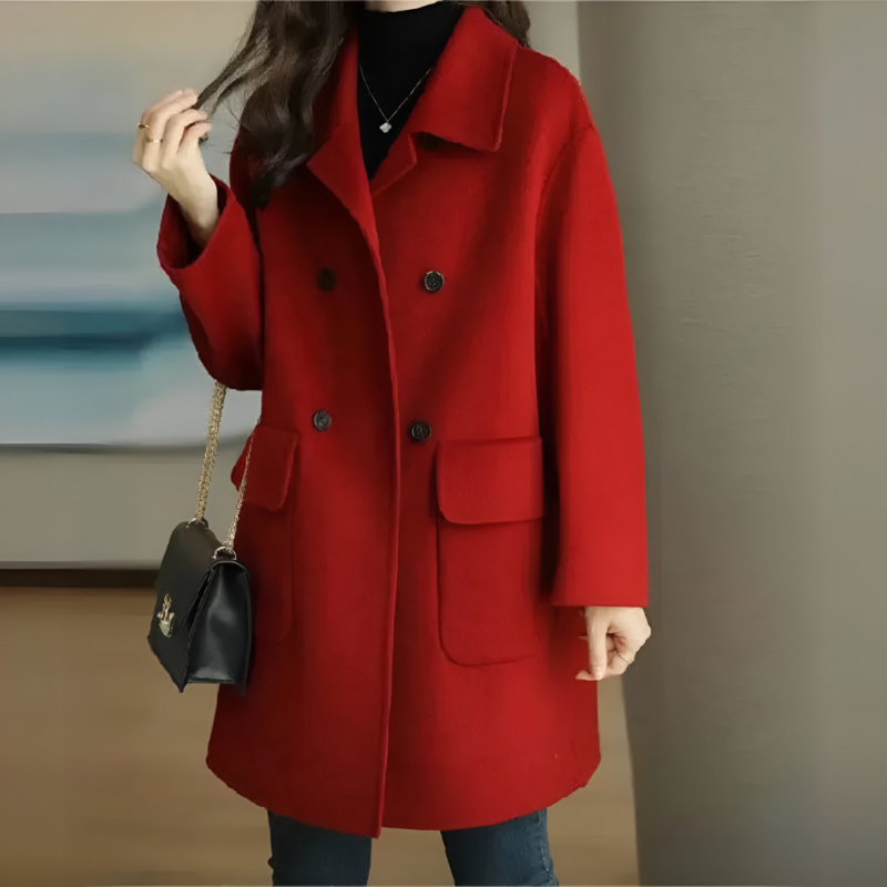 Women's Long Elegant Wool Jacket Button Closure