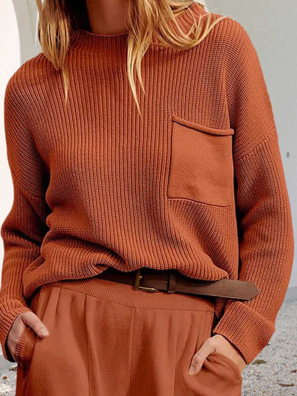 Bequemer Strickpullover mit Taschen Damen - IdealeKleiden