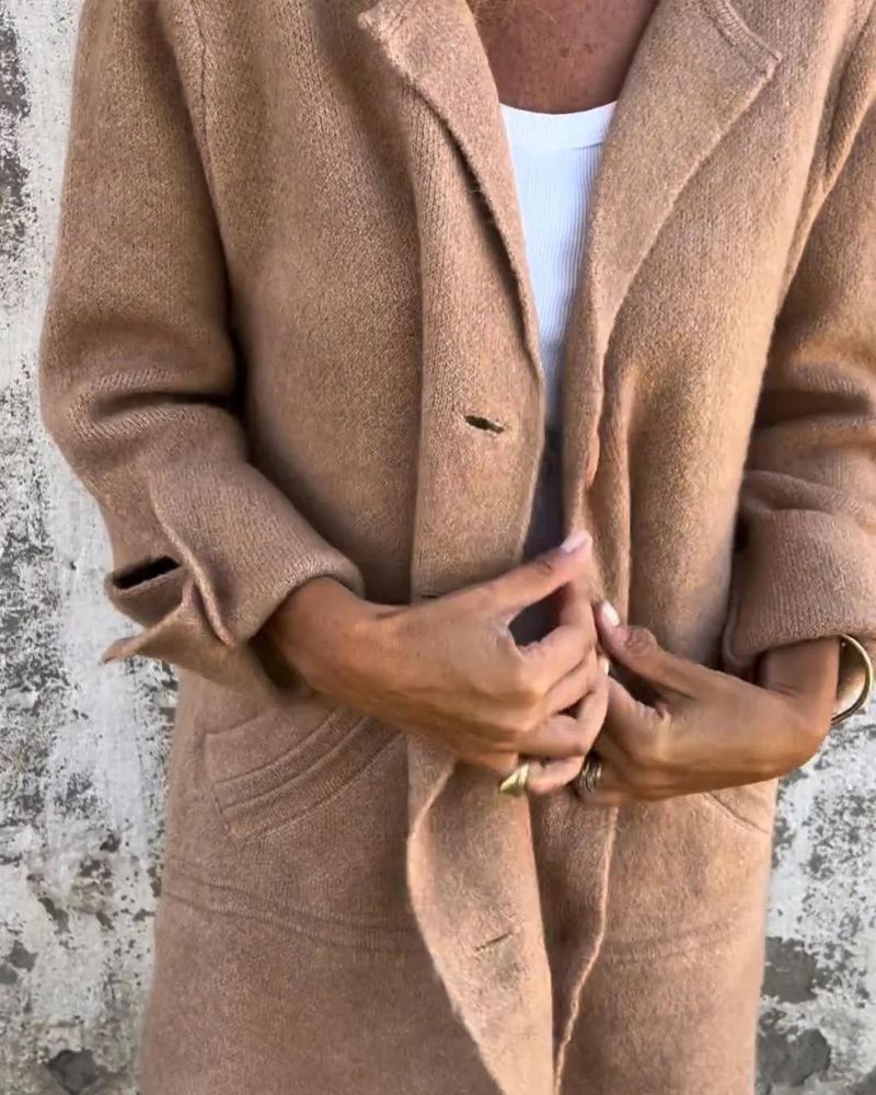 Long modern winter coat with lapels
