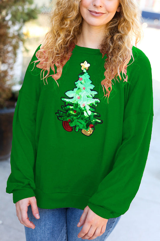 Christmas Sweatshirt Holiday Sequins Relaxed