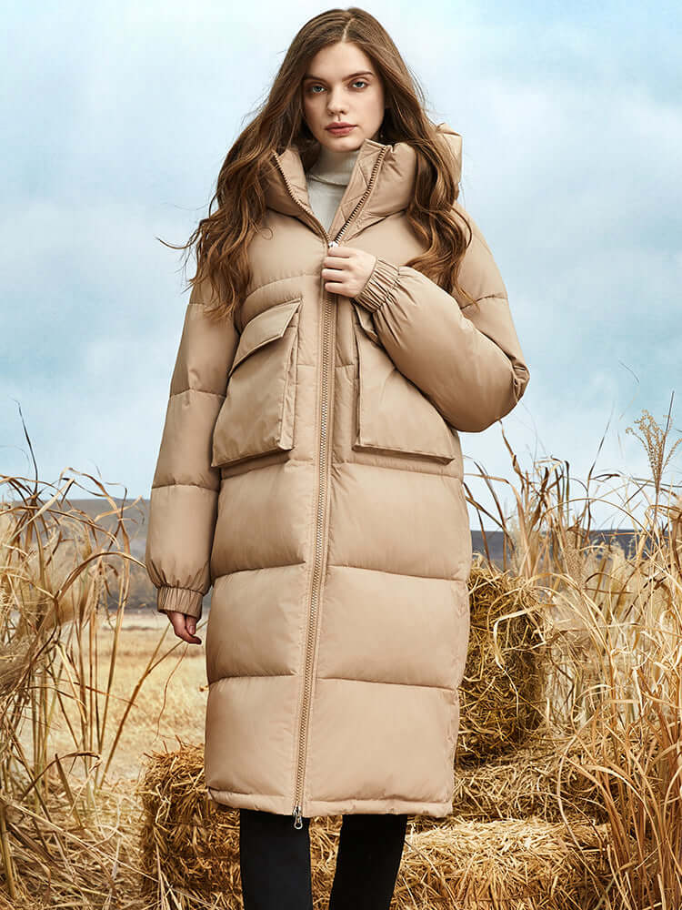 Damen Winterdaunenparka Lange Pufferjacke Kapuze