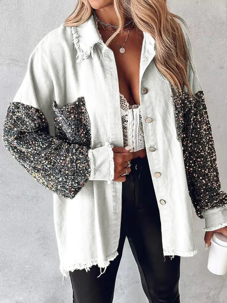 Glamour denim jacket with sequin effect
