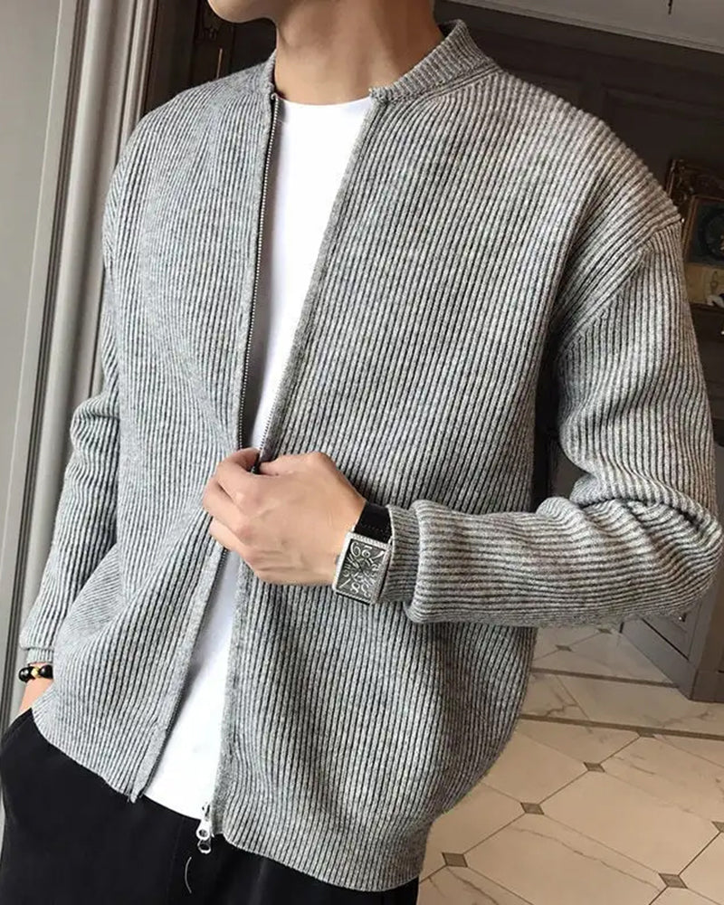Men's Modern Rib-Knit Cardigan with Zipper