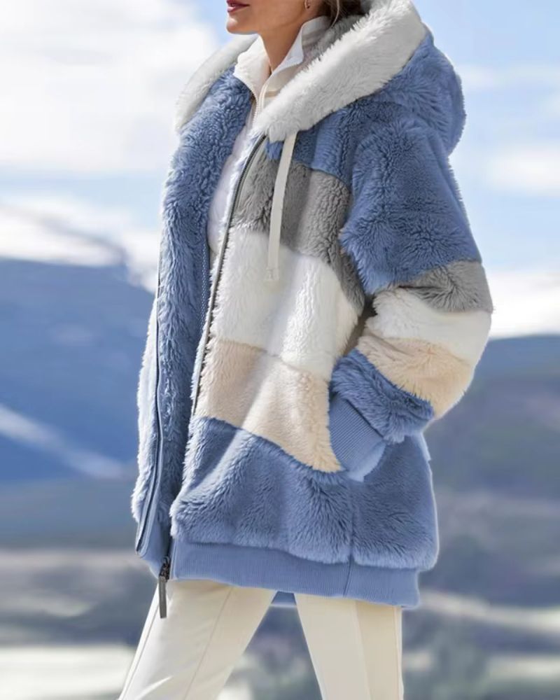 Stylischer Wintermantel Plüsch Optik - IdealeKleiden