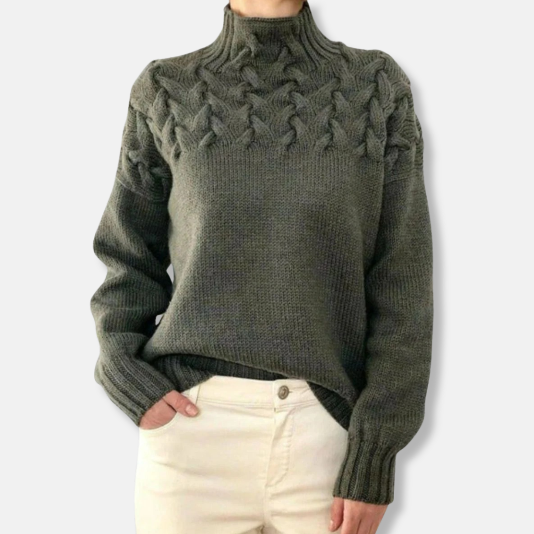 Wool Sweater High-Neck Protection Comfortable Cable Pattern
