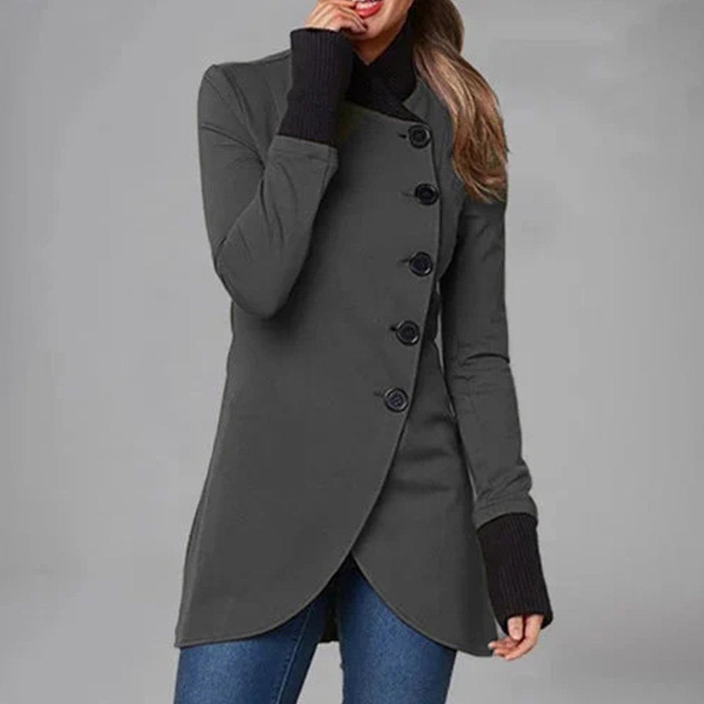 Elegant Women's Asymmetrical Long-Sleeved Coat