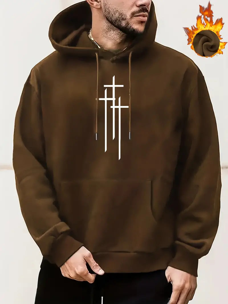 Men's Hooded Sweatshirt Cross-Print Trendy