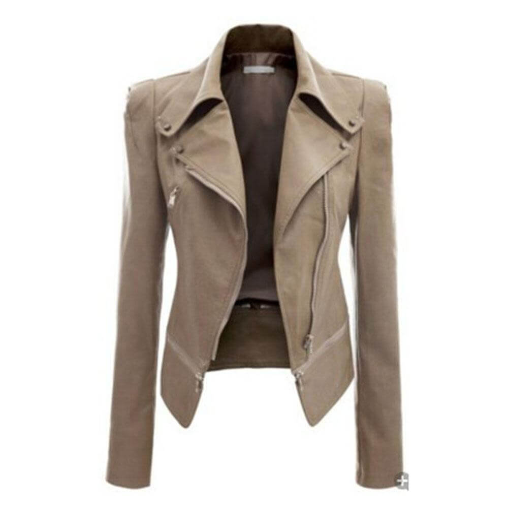 Women's Slim Fit Black Leather Zip-Up Jacket