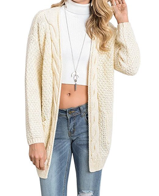 Women's Knitted Cardigan Cozy Cable Knit with Pockets