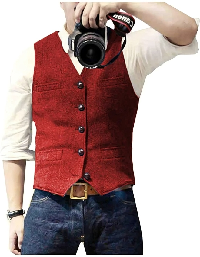 Men's Denim Blazer Vest V-Neck Modern