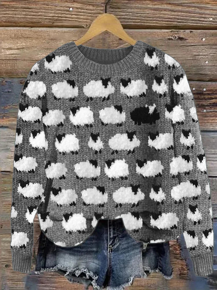 Women's Wool Sweater Sheep Design Soft