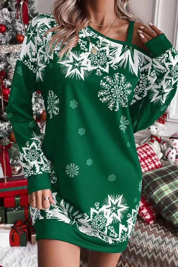 Christmas Snowflake Sweatshirt Dress Loose Fit