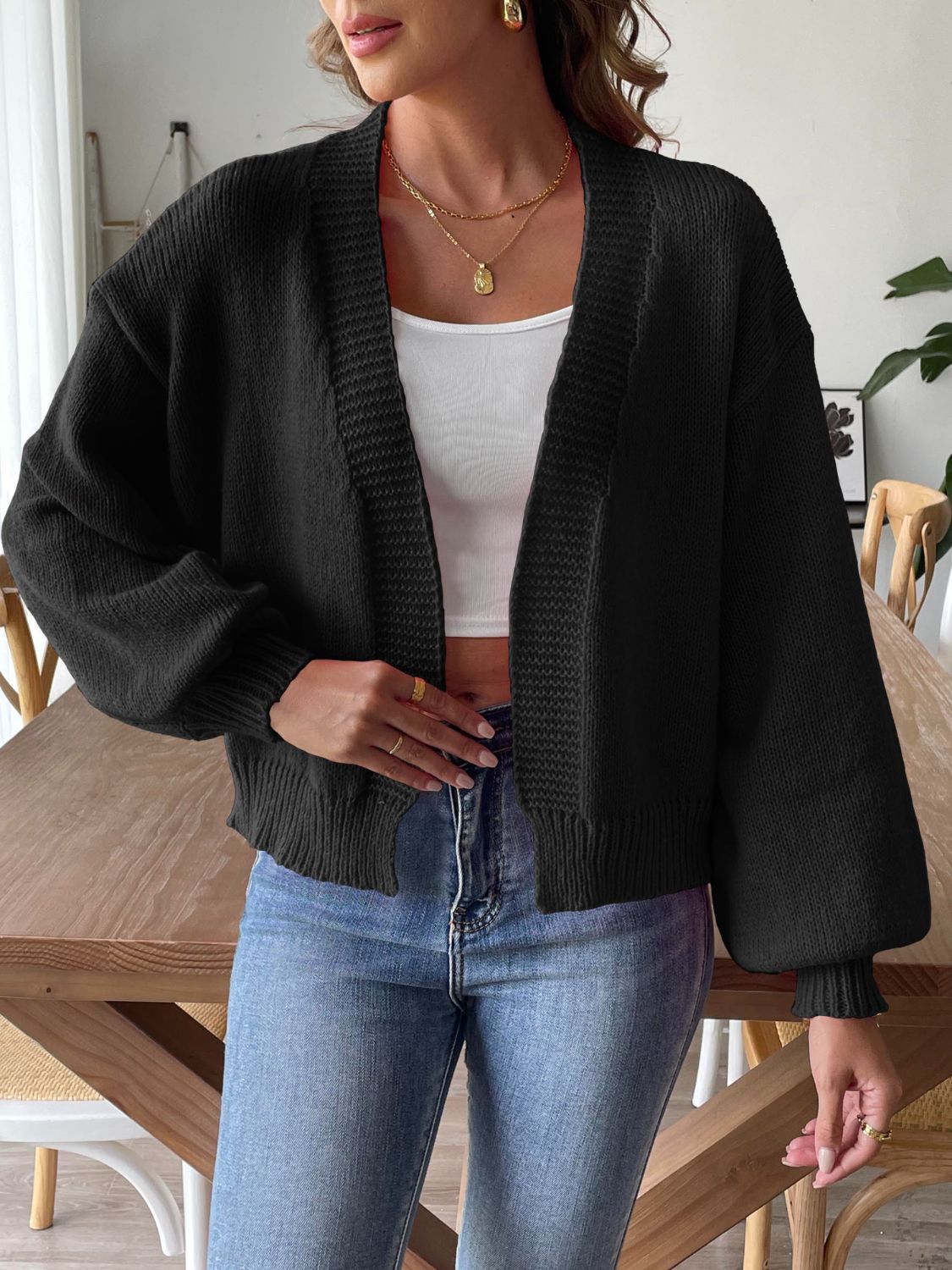 Elegant Cardigan for Women Long Sleeve Open