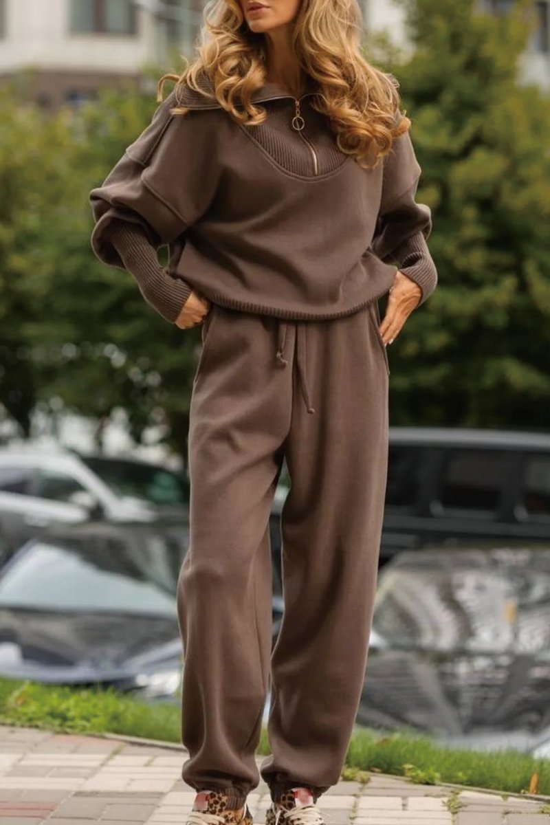 Bequeme Freizeit-Kleidung Set mit Reißverschluss Pullover