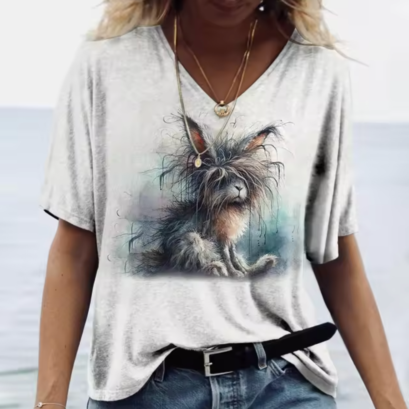 White T-shirts with Cute Bunny Design