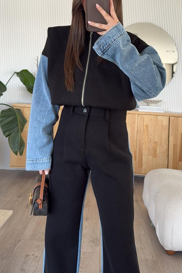 Fashionable Denim Jacket Casual Patchwork Design