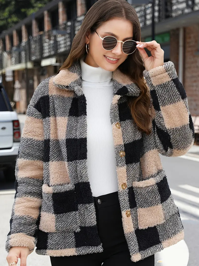 Women's Plaid Fleece Teddy Coat