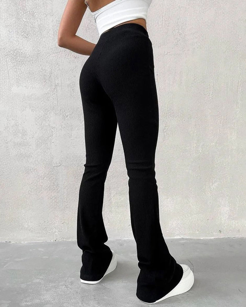 Women's Slim Fit Trousers with Micro Flare