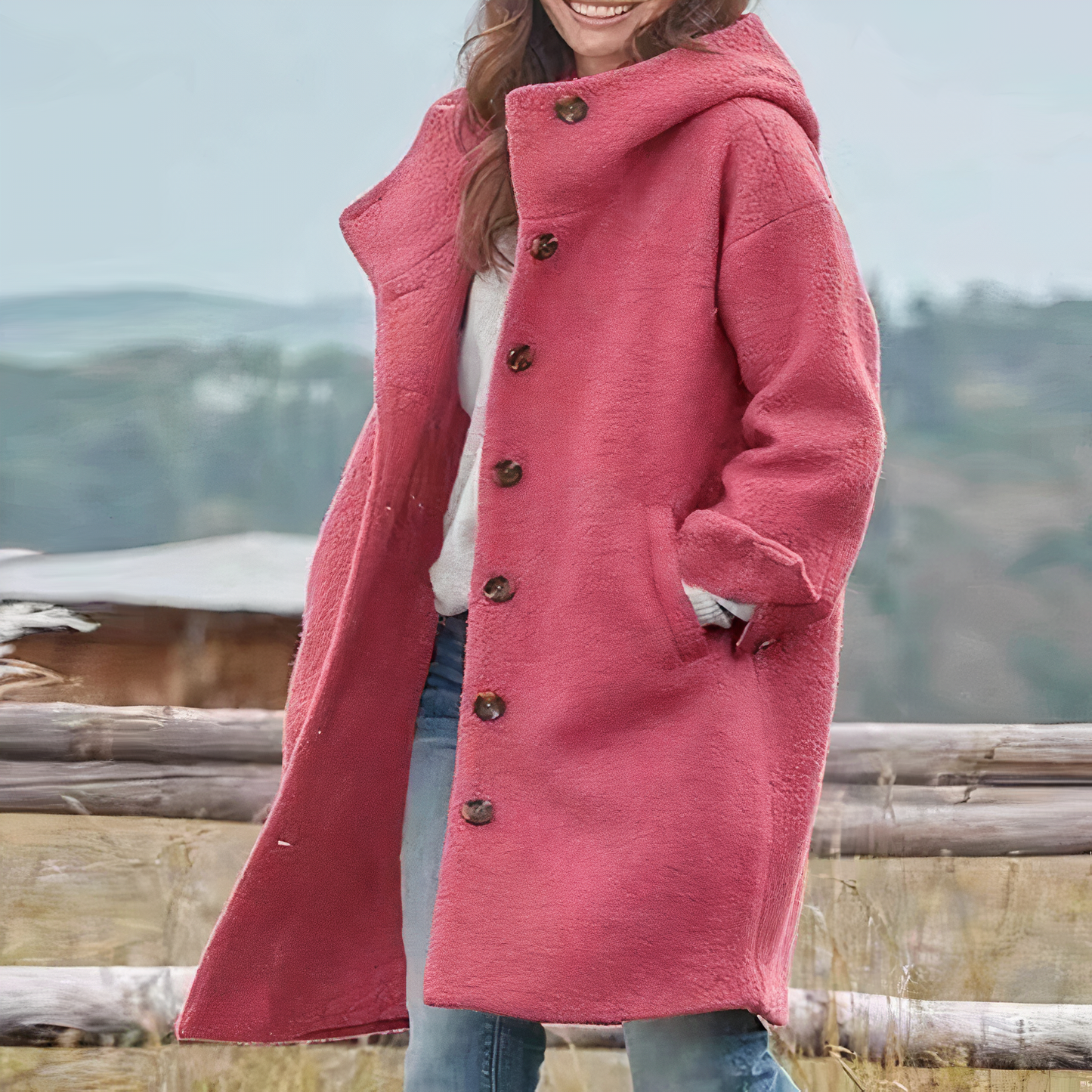 Long Wool Coat Knee-Length with Buttons