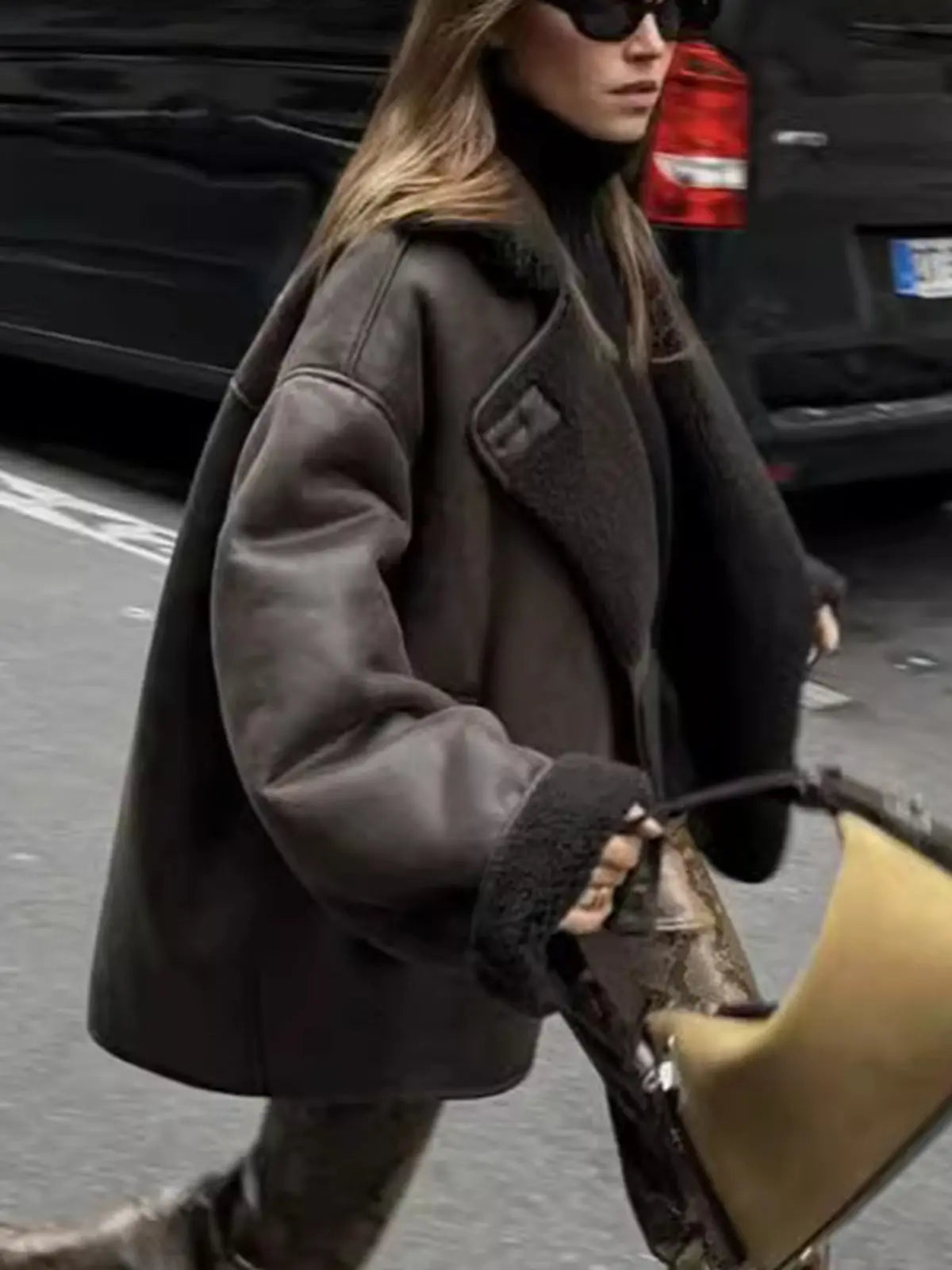 Olivia Kunstlederjacke Revers Elegant Herbst Winter - IdealeKleiden