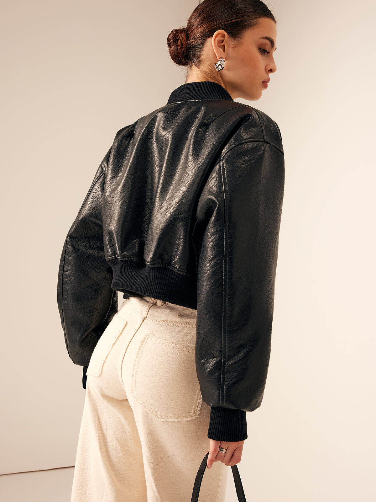 Stilvolle PU Leder Tasche Kurze Bikerjacke - IdealeKleiden