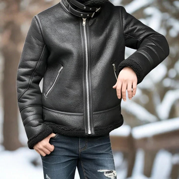 Thick Leather Jacket Winter Warm Lined