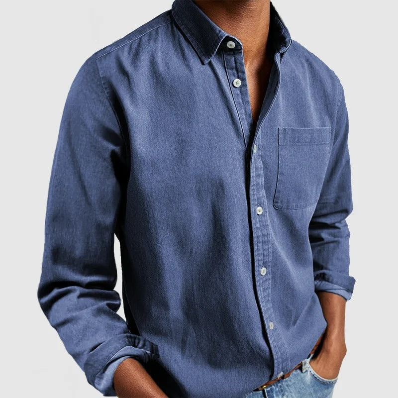 Men's Long Sleeve Casual Blue Denim Shirt