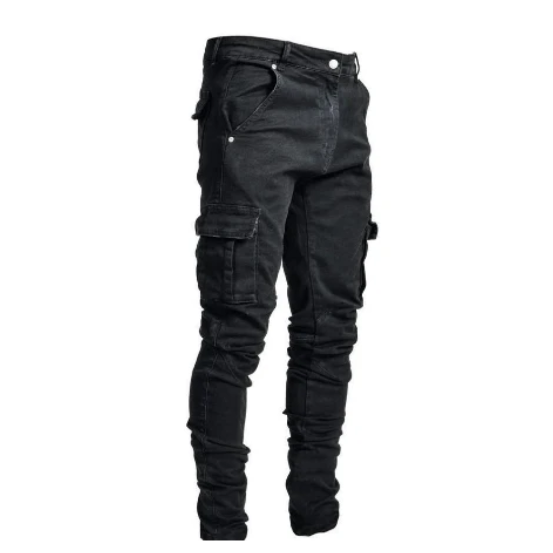 Fashionable Men's Skinny Jeans with Many Pockets