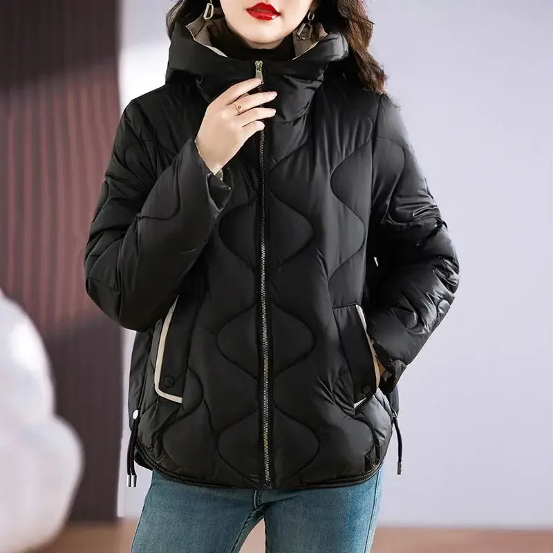 Women's Quilted Jacket Warm Hooded Zipper
