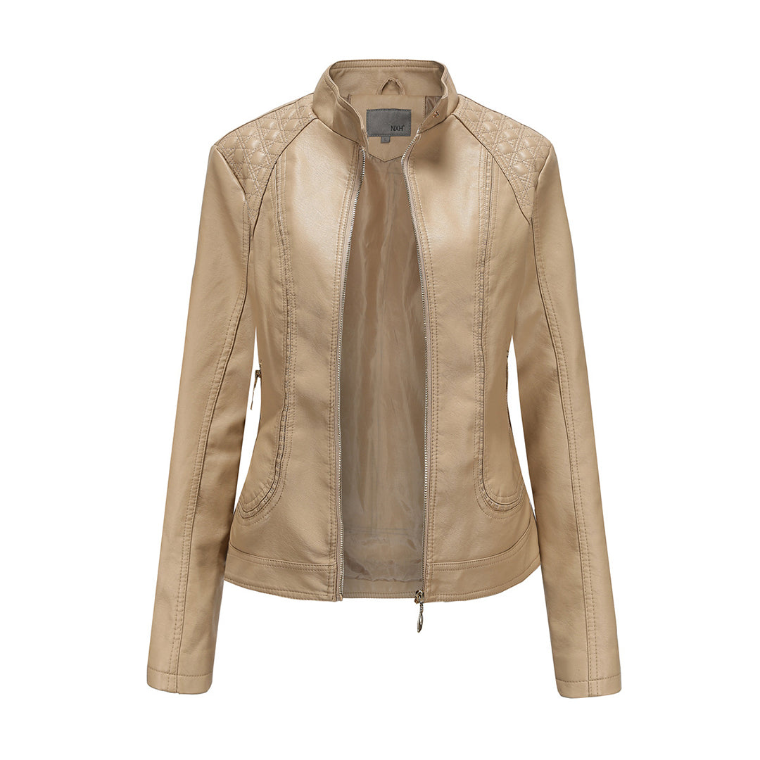 Elegant Women's Black Leather Jacket Leather Protection