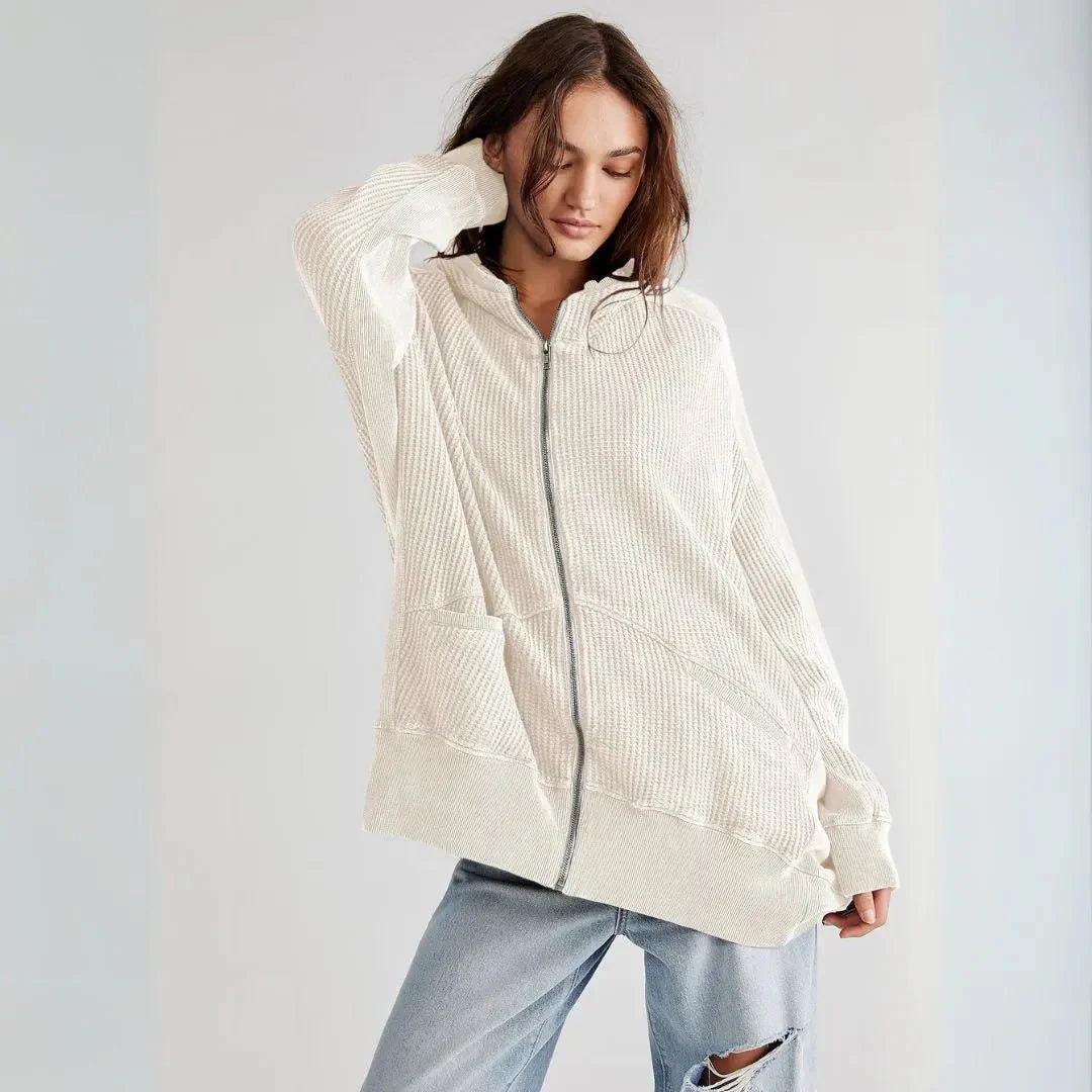 Oversized Waffle Knit Hoodie for Women