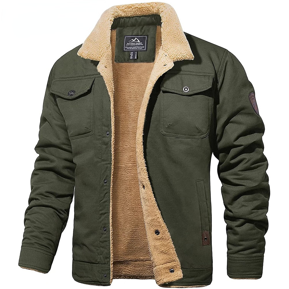 Men's Warm Lined Bomber Jacket With Chest Pockets