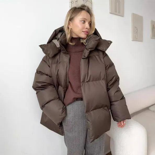 Women's Warm Winter Jacket with Hood and Zipper