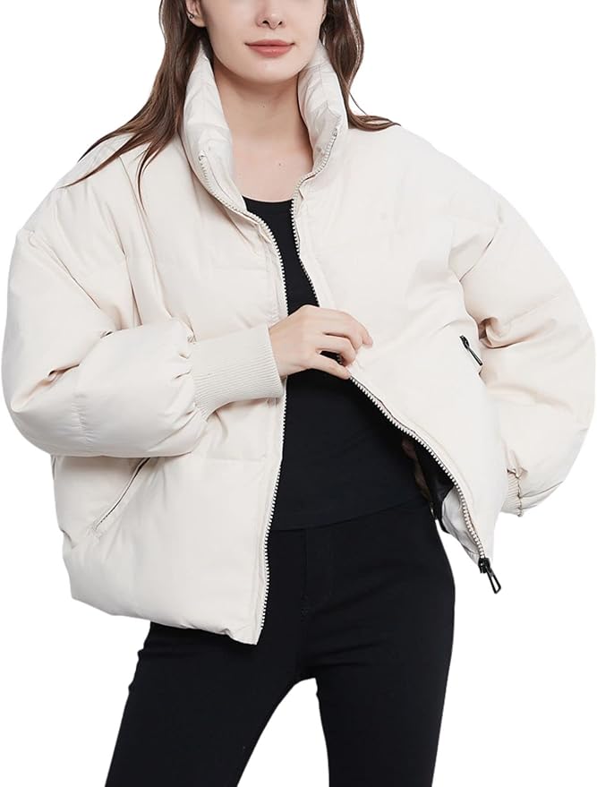 Women's Puffer Jacket Warm Stand-up Collar Zipper