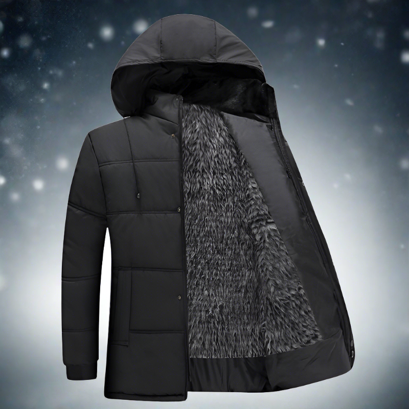 Men's Down Jacket Warm Fleece Hooded