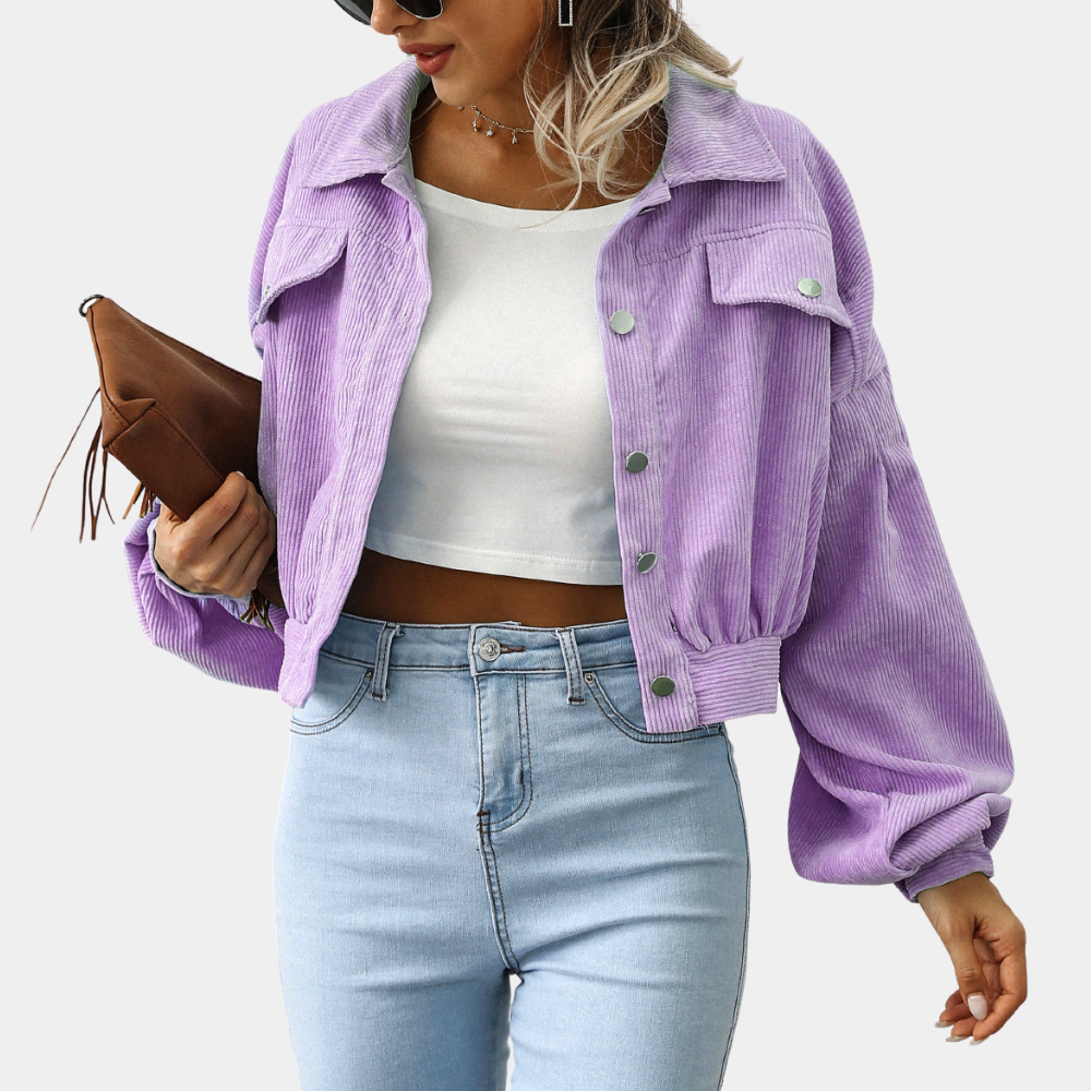 Stylish Women's Ribbed Jacket Short Buttons