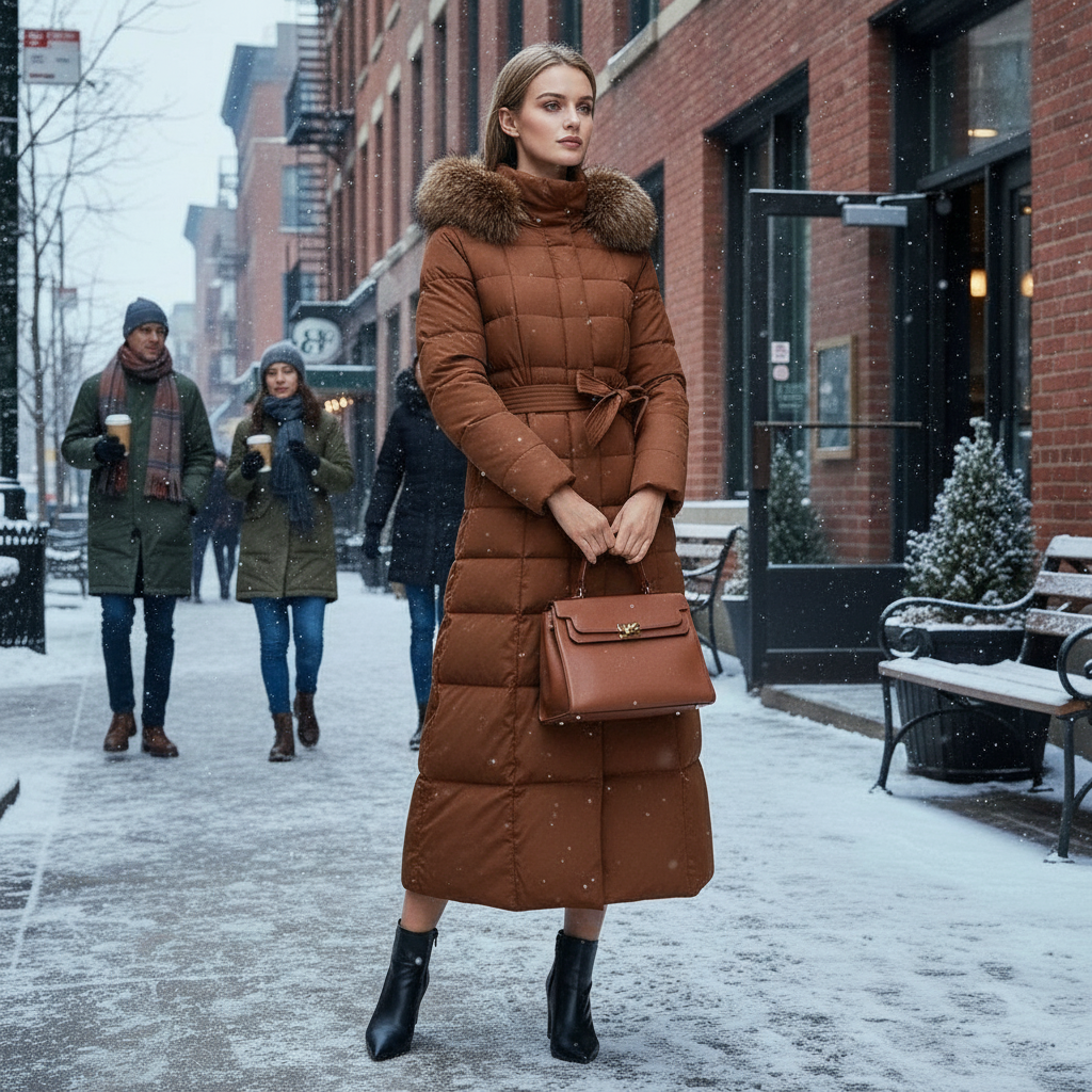 Stylish Women's Long Black Winter Coat