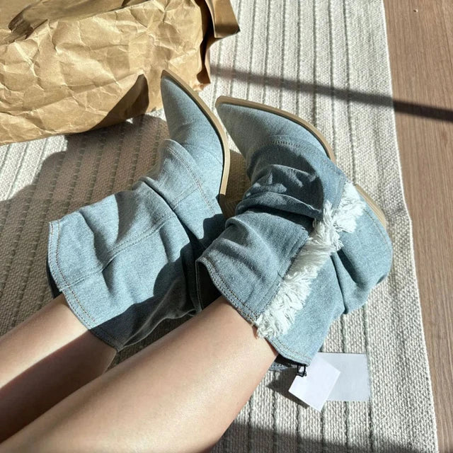 Blue Denim Thigh-High Trendy