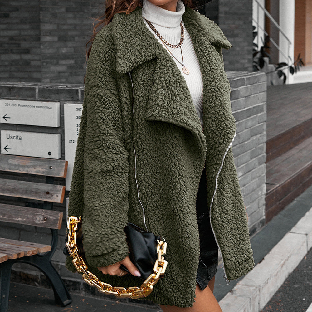Women's Warm Sherpa Jacket with Lapel Collar